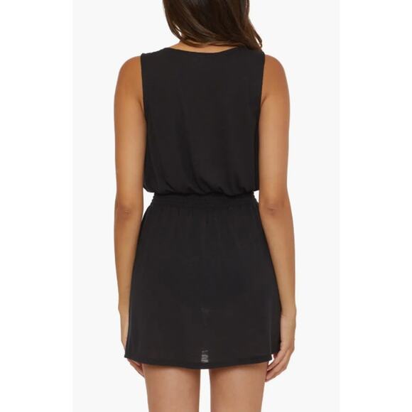 BECCA Women's Breezy Basics Beach Cover Ups Dress Small Black Ruffle Neck NWT - Picture 5 of 13